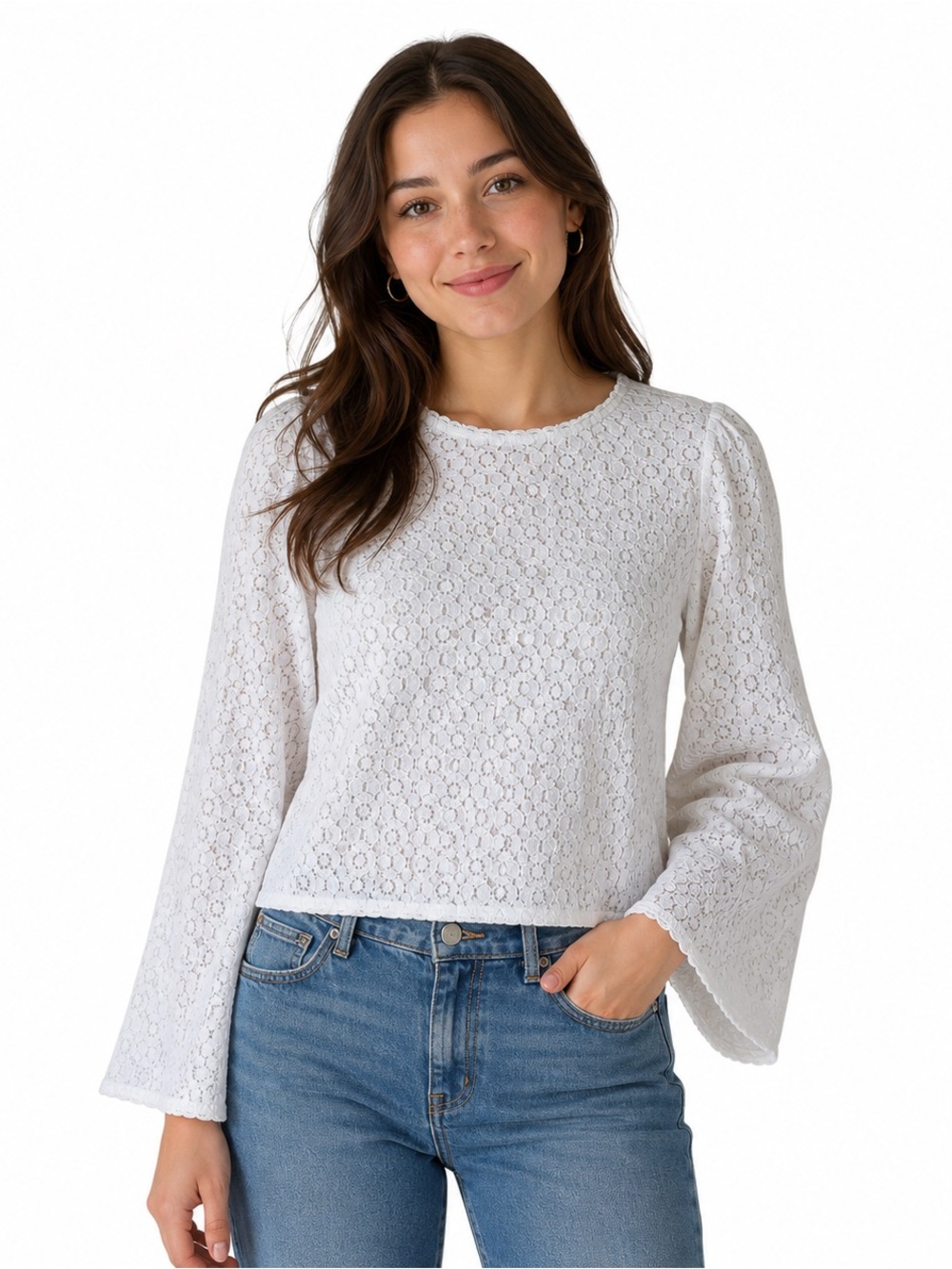 Banana Republic White Lace Long Sleeve Blouse Top XS Cottagecore Boho